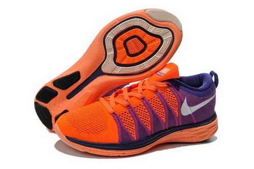 Nike Flyknit Lunar Ii 2 Womens Running Shoes Orange Purple White New Uk